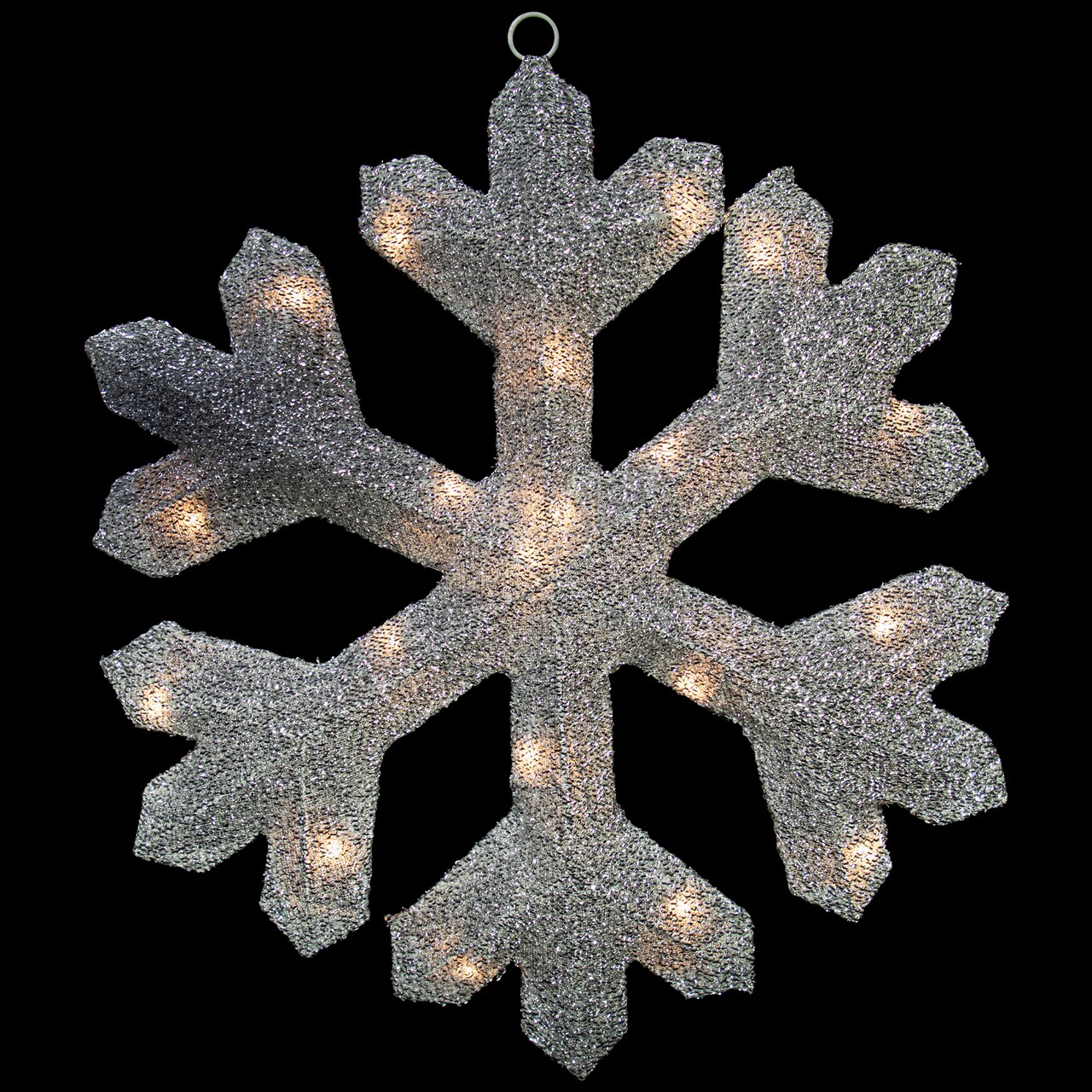 Northlight Lighted Tinsel Snowflake Christmas Window Decoration - 20" - Silver - Clear Lights